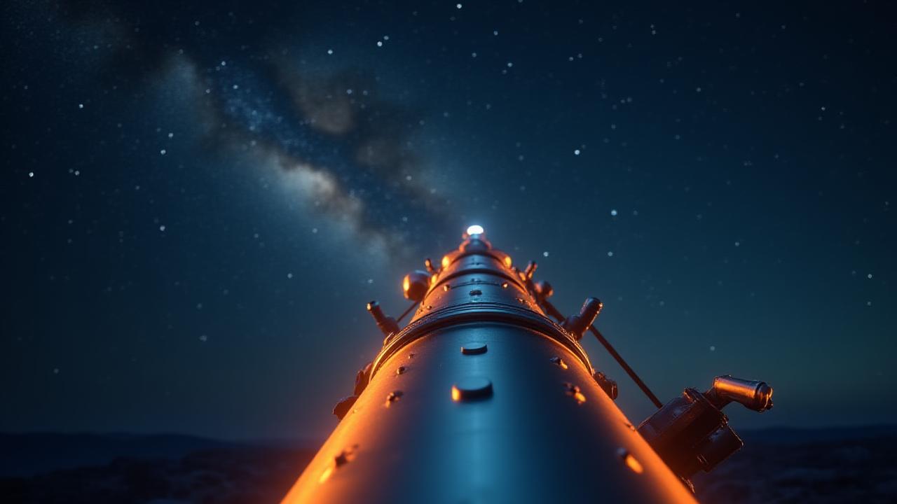 Ein abstraktes, künstlerisches Bild eines Teleskops unter einem klaren Sternenhimmel