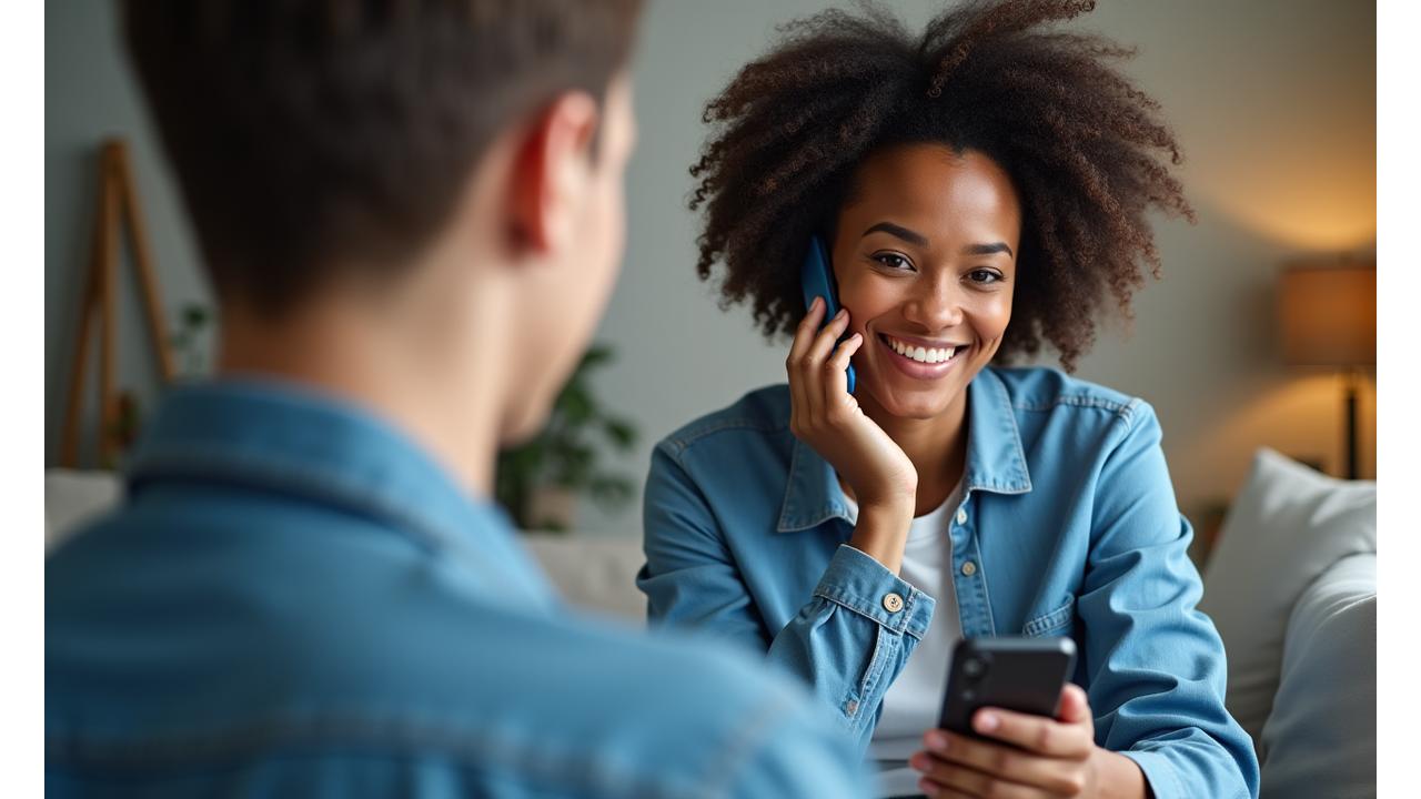 Eine hilfesuchende Person wird von einem mitfühlenden Helfer am Telefon beraten, warme und beruhigende Atmosphäre, fokus auf verbundheit.