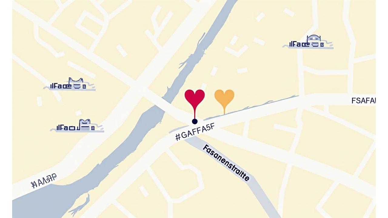 Eine stilisierte Karte von Berlin mit einem markierten Standort in der Fasanenstraße, umgeben von freundlichen Symbolen für Bus- und Bahnverbindungen.