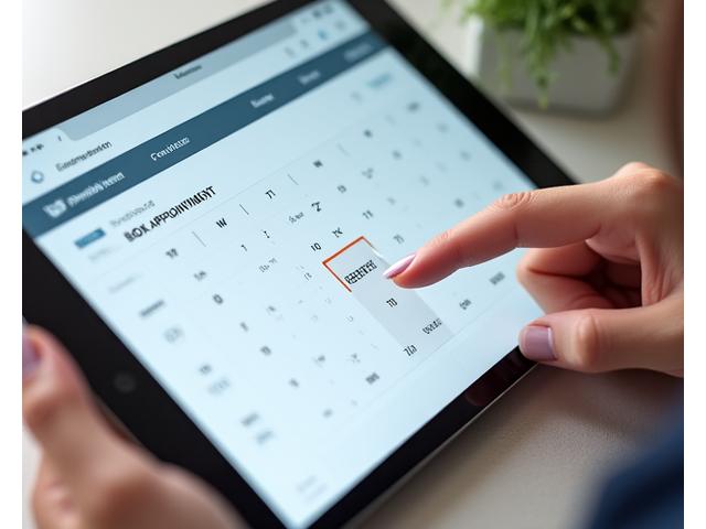Eine Nahaufnahme eines Kalenders, der auf einen freien Termin im Lichtblick Herzstift hinweist, mit einer Hand, die auf eine Buchung tippt. Sie symbolisiert einfache Online-Terminvereinbarung.